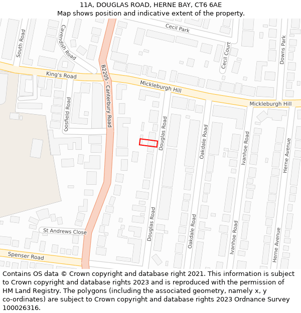 11A, DOUGLAS ROAD, HERNE BAY, CT6 6AE: Location map and indicative extent of plot