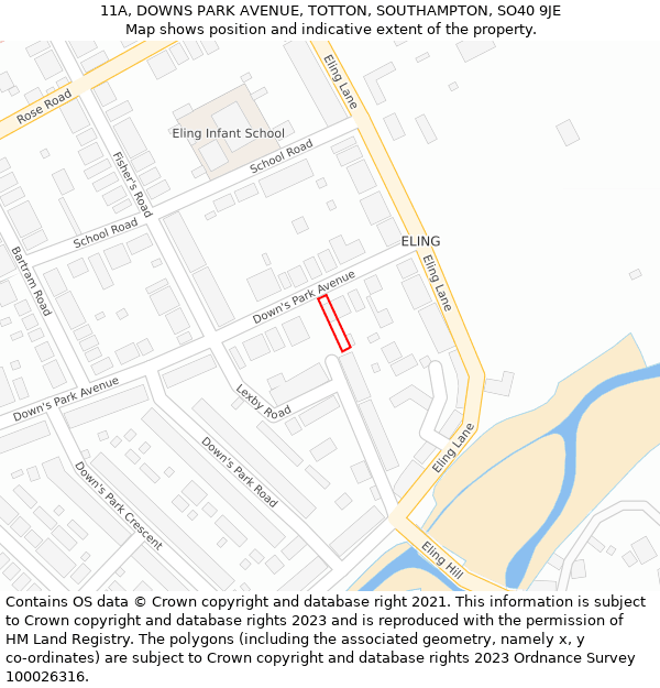 11A, DOWNS PARK AVENUE, TOTTON, SOUTHAMPTON, SO40 9JE: Location map and indicative extent of plot