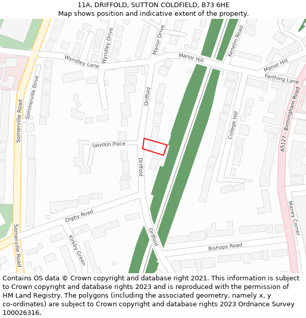 11A, DRIFFOLD, SUTTON COLDFIELD, B73 6HE: Location map and indicative extent of plot