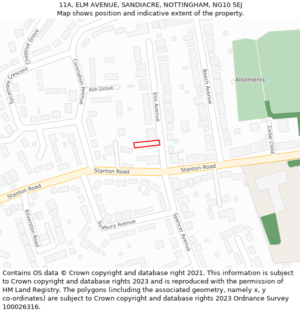 11A, ELM AVENUE, SANDIACRE, NOTTINGHAM, NG10 5EJ: Location map and indicative extent of plot