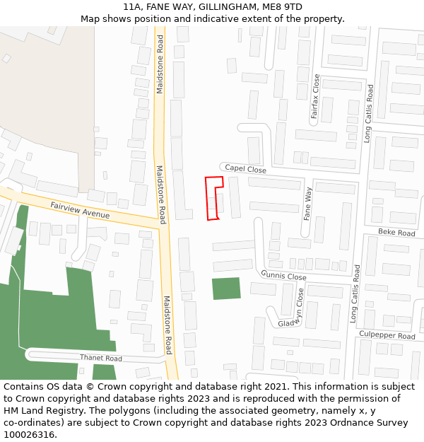 11A, FANE WAY, GILLINGHAM, ME8 9TD: Location map and indicative extent of plot