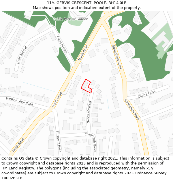 11A, GERVIS CRESCENT, POOLE, BH14 0LR: Location map and indicative extent of plot