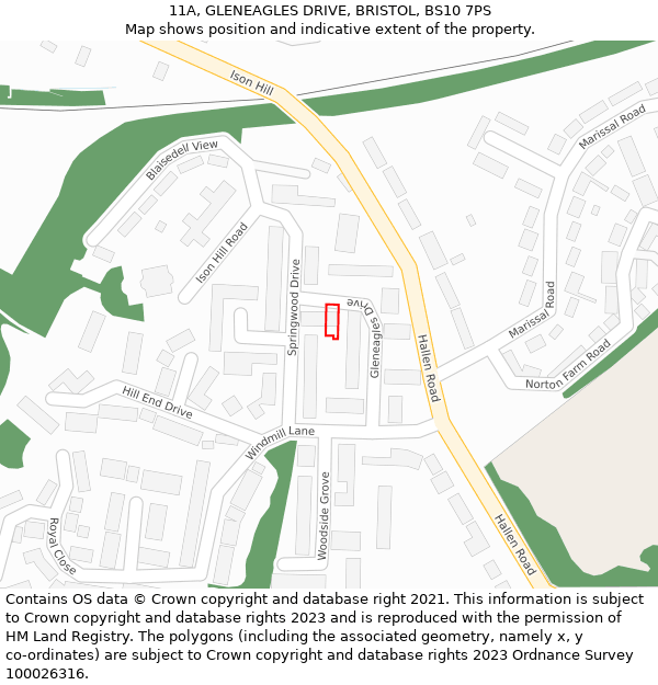 11A, GLENEAGLES DRIVE, BRISTOL, BS10 7PS: Location map and indicative extent of plot