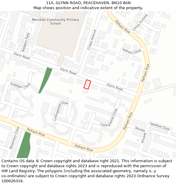11A, GLYNN ROAD, PEACEHAVEN, BN10 8AN: Location map and indicative extent of plot
