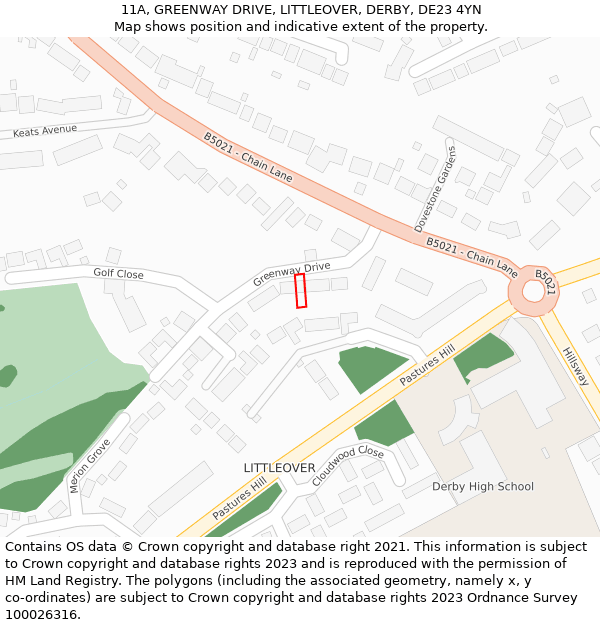 11A, GREENWAY DRIVE, LITTLEOVER, DERBY, DE23 4YN: Location map and indicative extent of plot