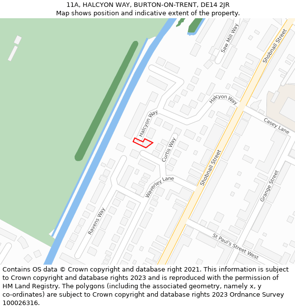 11A, HALCYON WAY, BURTON-ON-TRENT, DE14 2JR: Location map and indicative extent of plot