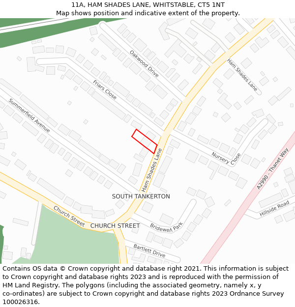 11A, HAM SHADES LANE, WHITSTABLE, CT5 1NT: Location map and indicative extent of plot