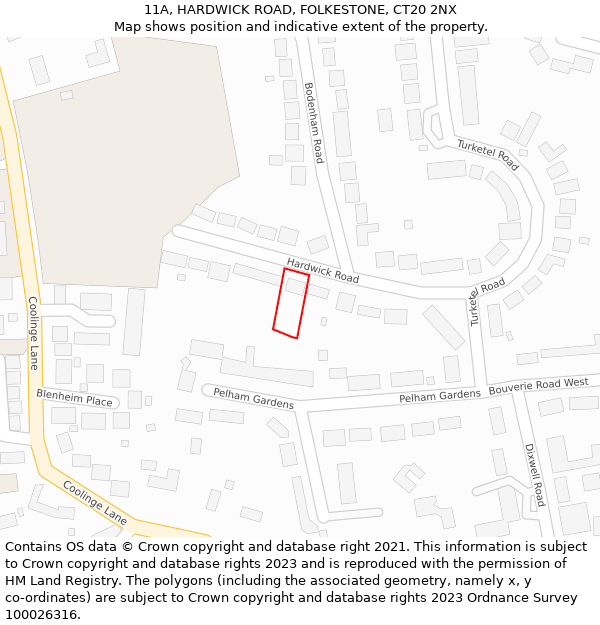 11A, HARDWICK ROAD, FOLKESTONE, CT20 2NX: Location map and indicative extent of plot