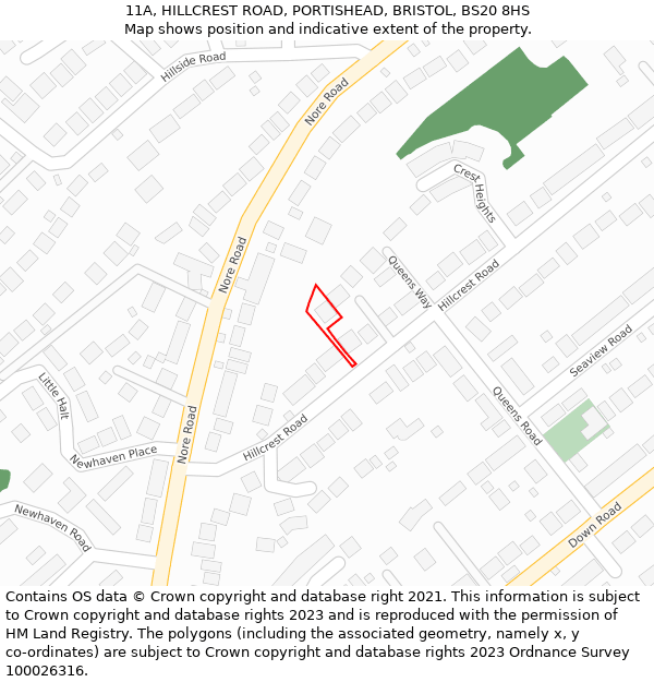 11A, HILLCREST ROAD, PORTISHEAD, BRISTOL, BS20 8HS: Location map and indicative extent of plot