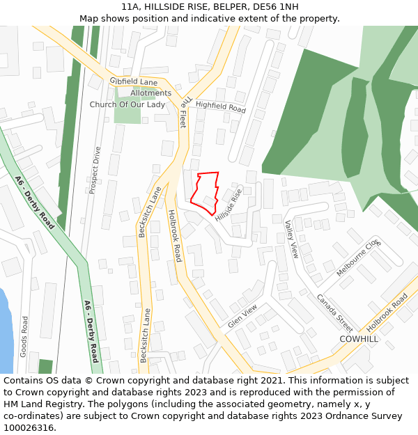 11A, HILLSIDE RISE, BELPER, DE56 1NH: Location map and indicative extent of plot