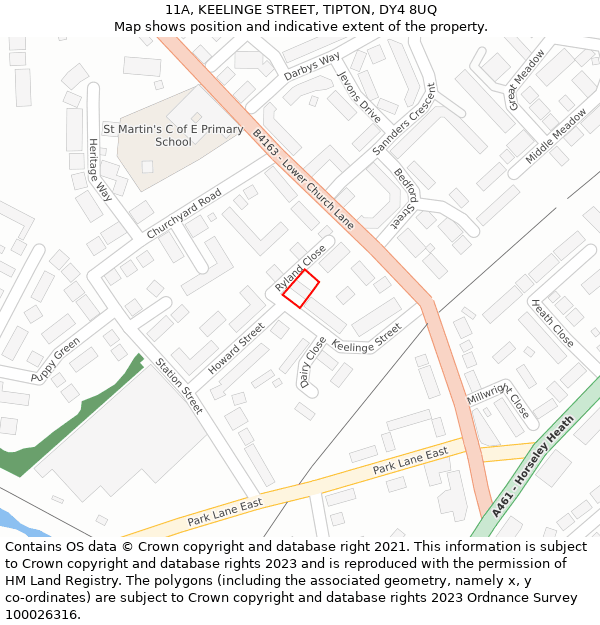 11A, KEELINGE STREET, TIPTON, DY4 8UQ: Location map and indicative extent of plot