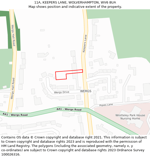 11A, KEEPERS LANE, WOLVERHAMPTON, WV6 8UA: Location map and indicative extent of plot