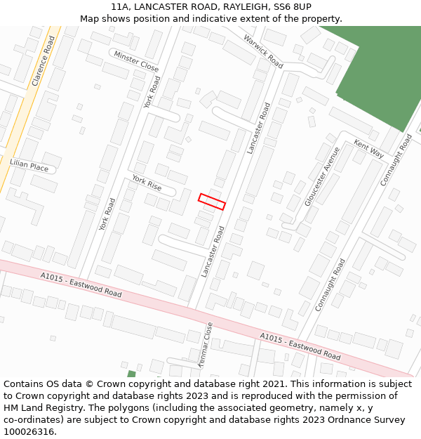 11A, LANCASTER ROAD, RAYLEIGH, SS6 8UP: Location map and indicative extent of plot