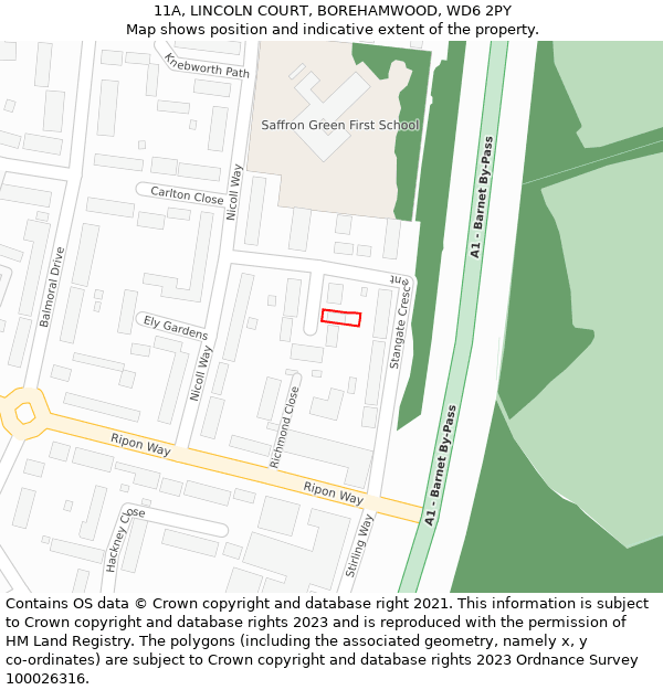 11A, LINCOLN COURT, BOREHAMWOOD, WD6 2PY: Location map and indicative extent of plot