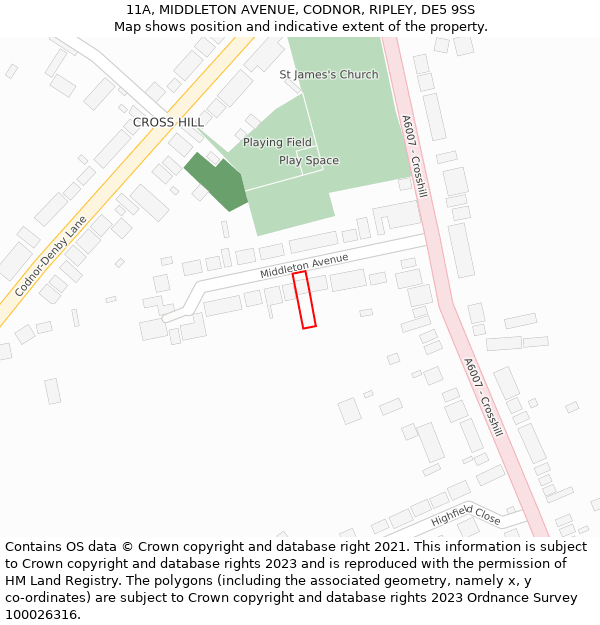 11A, MIDDLETON AVENUE, CODNOR, RIPLEY, DE5 9SS: Location map and indicative extent of plot