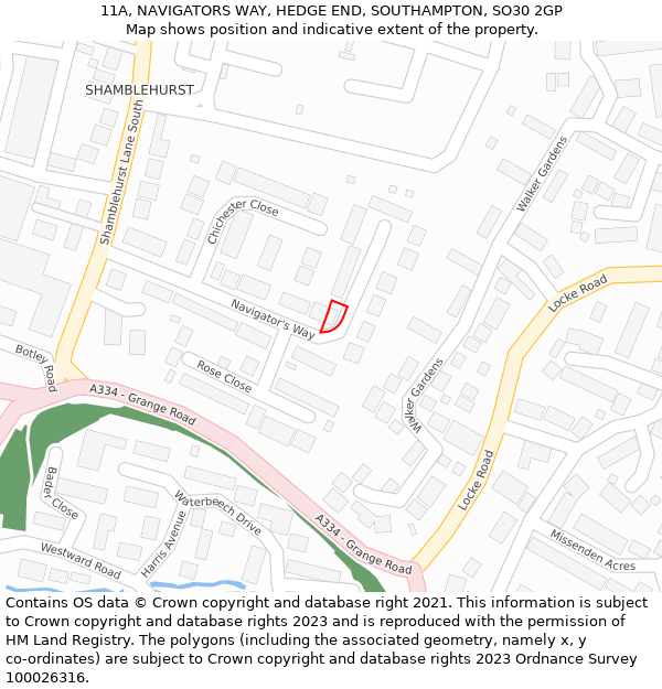 11A, NAVIGATORS WAY, HEDGE END, SOUTHAMPTON, SO30 2GP: Location map and indicative extent of plot