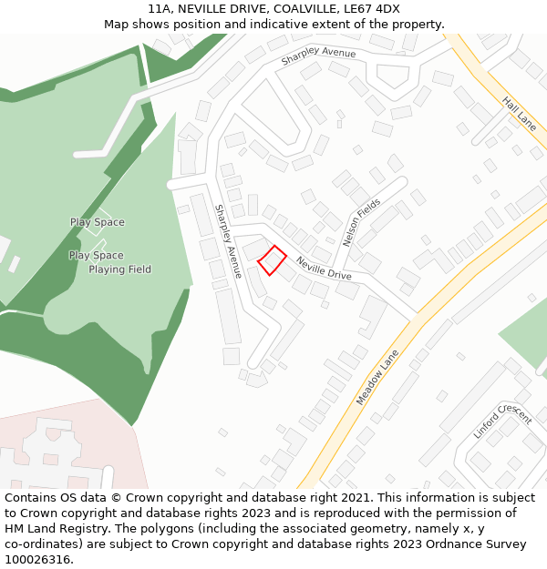 11A, NEVILLE DRIVE, COALVILLE, LE67 4DX: Location map and indicative extent of plot