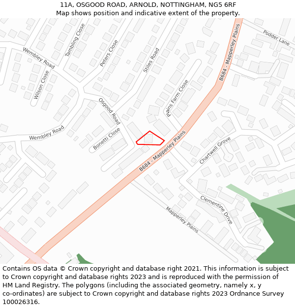 11A, OSGOOD ROAD, ARNOLD, NOTTINGHAM, NG5 6RF: Location map and indicative extent of plot