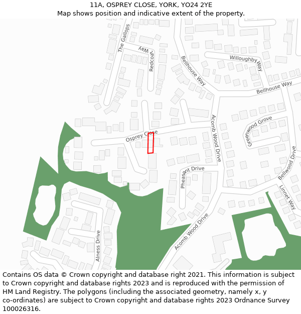 11A, OSPREY CLOSE, YORK, YO24 2YE: Location map and indicative extent of plot