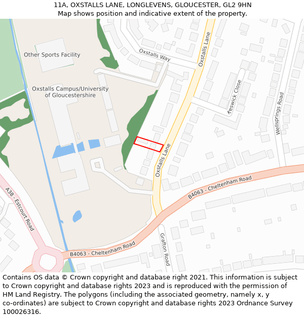 11A, OXSTALLS LANE, LONGLEVENS, GLOUCESTER, GL2 9HN: Location map and indicative extent of plot