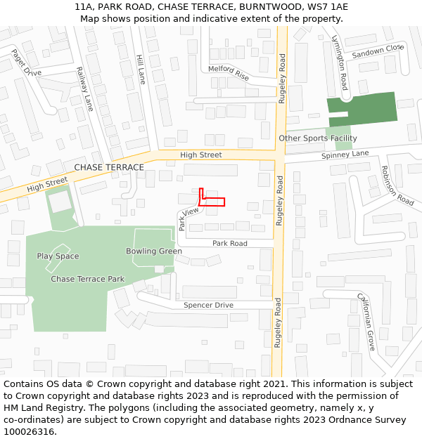 11A, PARK ROAD, CHASE TERRACE, BURNTWOOD, WS7 1AE: Location map and indicative extent of plot
