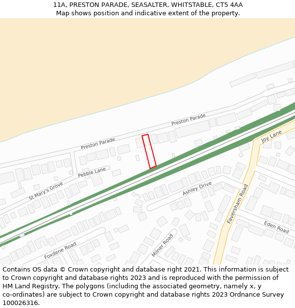 11A, PRESTON PARADE, SEASALTER, WHITSTABLE, CT5 4AA: Location map and indicative extent of plot