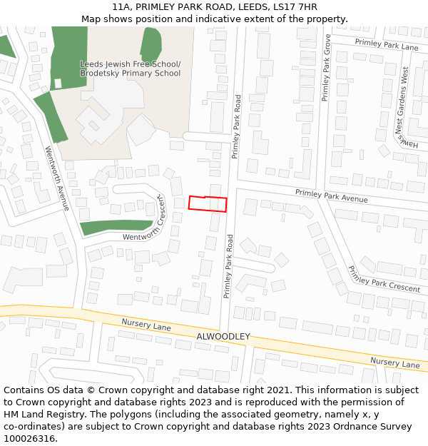 11A, PRIMLEY PARK ROAD, LEEDS, LS17 7HR: Location map and indicative extent of plot