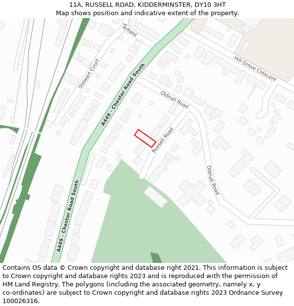 11A, RUSSELL ROAD, KIDDERMINSTER, DY10 3HT: Location map and indicative extent of plot