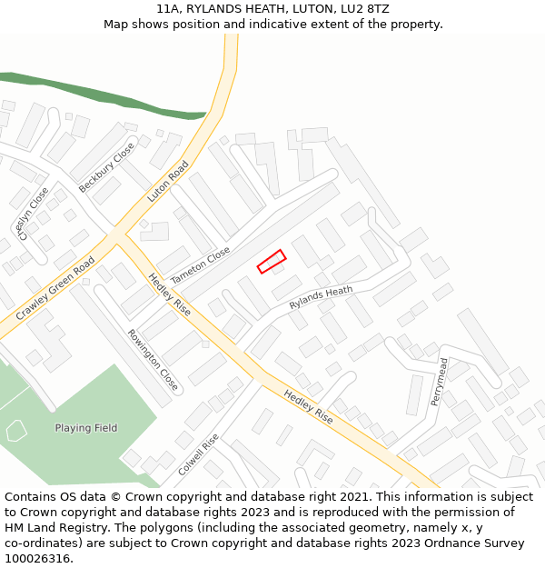 11A, RYLANDS HEATH, LUTON, LU2 8TZ: Location map and indicative extent of plot