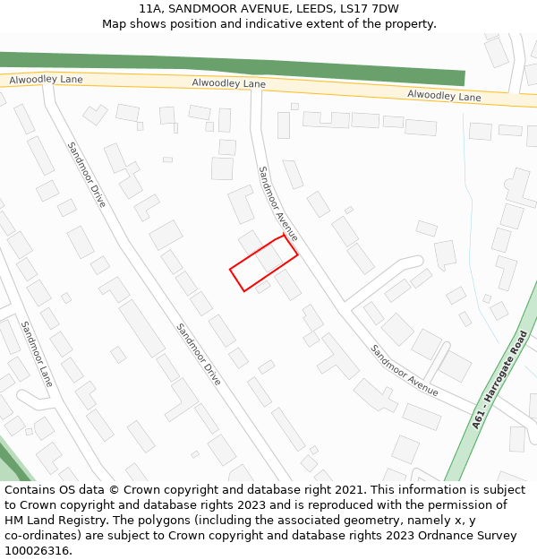 11A, SANDMOOR AVENUE, LEEDS, LS17 7DW: Location map and indicative extent of plot