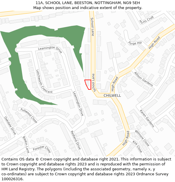 11A, SCHOOL LANE, BEESTON, NOTTINGHAM, NG9 5EH: Location map and indicative extent of plot