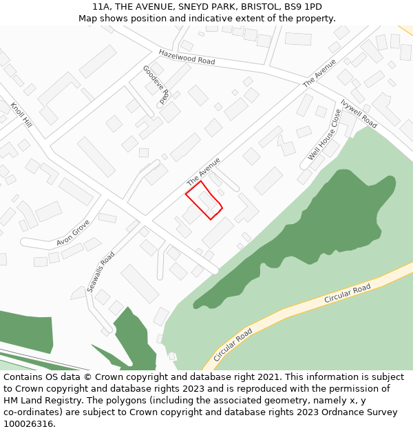 11A, THE AVENUE, SNEYD PARK, BRISTOL, BS9 1PD: Location map and indicative extent of plot
