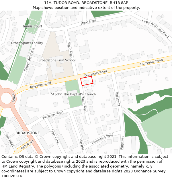 11A, TUDOR ROAD, BROADSTONE, BH18 8AP: Location map and indicative extent of plot