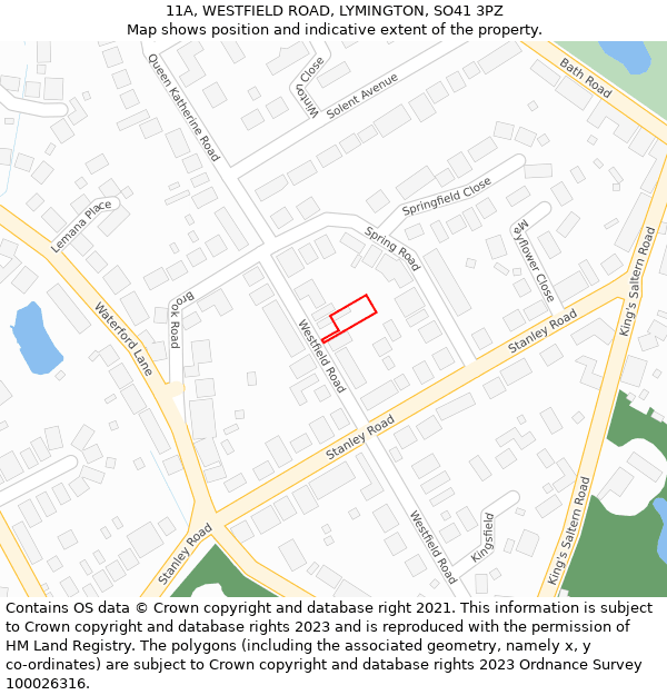 11A, WESTFIELD ROAD, LYMINGTON, SO41 3PZ: Location map and indicative extent of plot