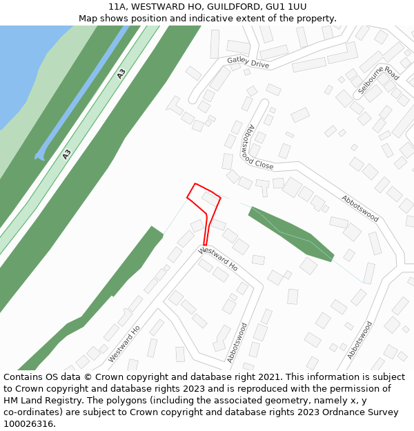 11A, WESTWARD HO, GUILDFORD, GU1 1UU: Location map and indicative extent of plot