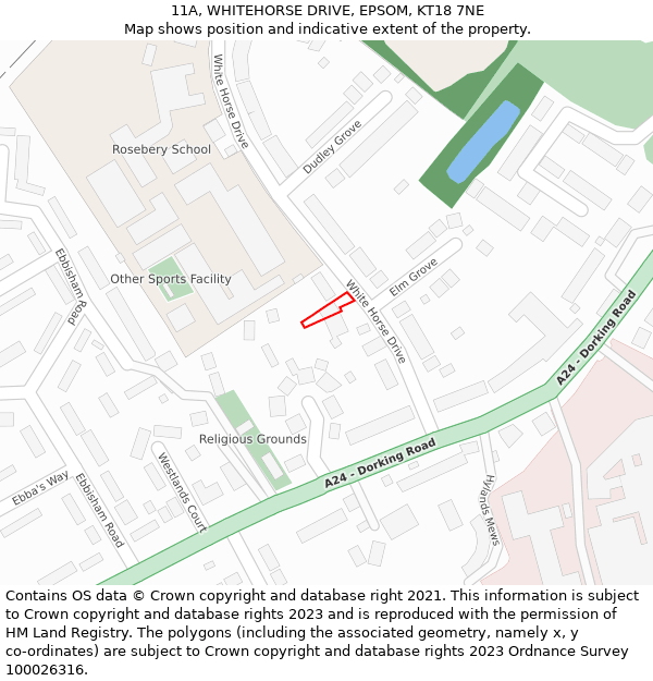 11A, WHITEHORSE DRIVE, EPSOM, KT18 7NE: Location map and indicative extent of plot