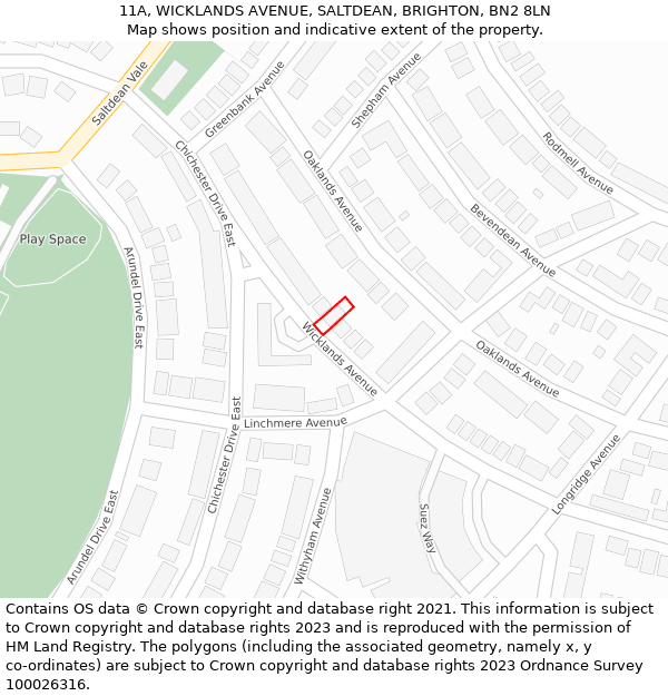 11A, WICKLANDS AVENUE, SALTDEAN, BRIGHTON, BN2 8LN: Location map and indicative extent of plot