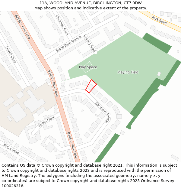 11A, WOODLAND AVENUE, BIRCHINGTON, CT7 0DW: Location map and indicative extent of plot