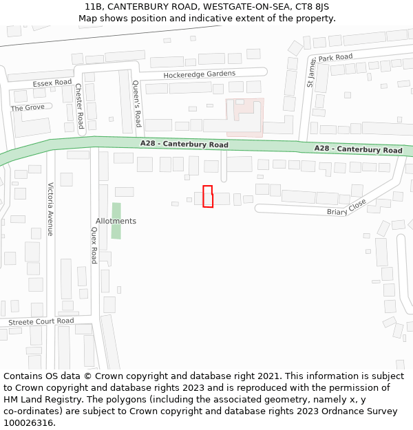 11B, CANTERBURY ROAD, WESTGATE-ON-SEA, CT8 8JS: Location map and indicative extent of plot