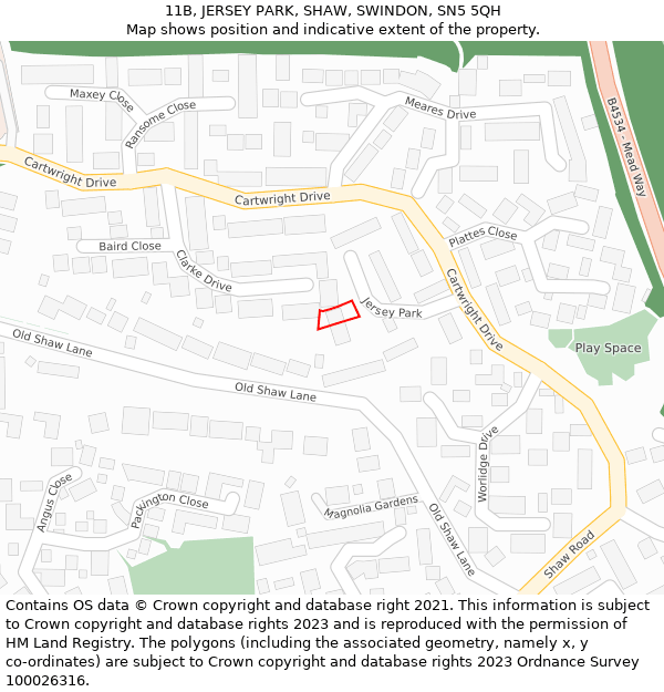 11B, JERSEY PARK, SHAW, SWINDON, SN5 5QH: Location map and indicative extent of plot