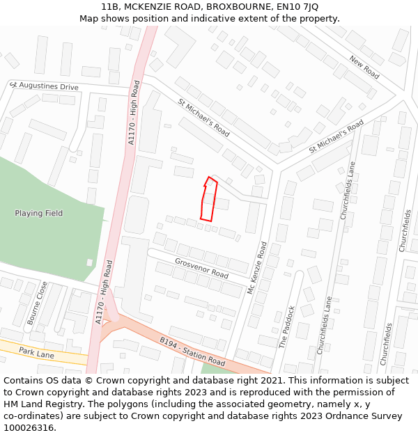 11B, MCKENZIE ROAD, BROXBOURNE, EN10 7JQ: Location map and indicative extent of plot