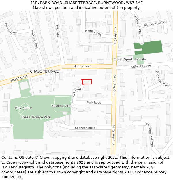 11B, PARK ROAD, CHASE TERRACE, BURNTWOOD, WS7 1AE: Location map and indicative extent of plot