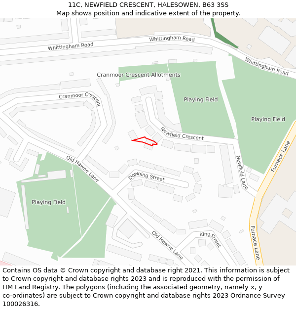11C, NEWFIELD CRESCENT, HALESOWEN, B63 3SS: Location map and indicative extent of plot