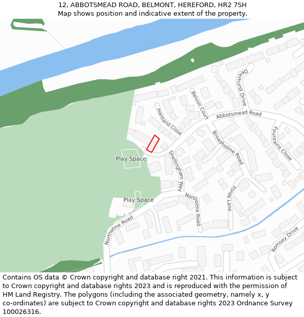 12, ABBOTSMEAD ROAD, BELMONT, HEREFORD, HR2 7SH: Location map and indicative extent of plot