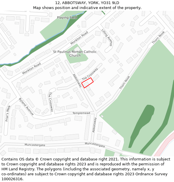 12, ABBOTSWAY, YORK, YO31 9LD: Location map and indicative extent of plot