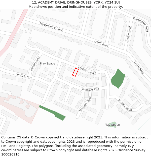12, ACADEMY DRIVE, DRINGHOUSES, YORK, YO24 1UJ: Location map and indicative extent of plot