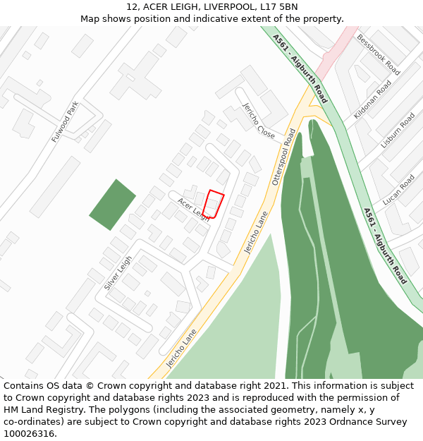 12, ACER LEIGH, LIVERPOOL, L17 5BN: Location map and indicative extent of plot