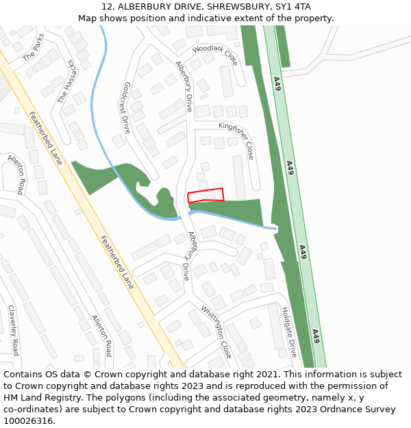 12, ALBERBURY DRIVE, SHREWSBURY, SY1 4TA: Location map and indicative extent of plot