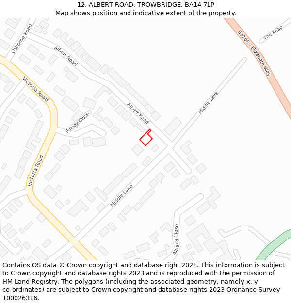 12, ALBERT ROAD, TROWBRIDGE, BA14 7LP: Location map and indicative extent of plot