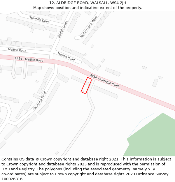 12, ALDRIDGE ROAD, WALSALL, WS4 2JH: Location map and indicative extent of plot